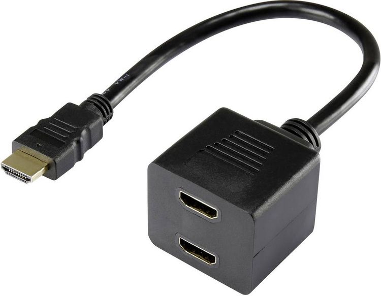 Produktbild: Renkforce RF-4212177 HDMI Y-Adapter [1x HDMI-Stecker - 2x HDMI-Buchse] Schwarz vergoldete Steckkontakte 20.00 cm