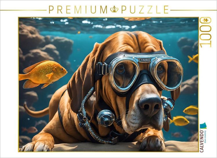 Produktbild: CALVENDO Puzzle Bluthund Pluto mit Schwimmbrille beim Tauchen | 1000 Teile Lege-Gr&ouml;&szlig;e 64x48cm Foto-Puzzle f&uuml;r gl&uuml;ckliche Stunden