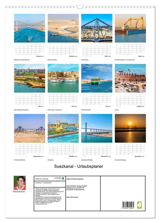 Produktbild: Suezkanal - Urlaubsplaner (Wandkalender 2026 DIN A2 hoch), CALVENDO Monatskalender