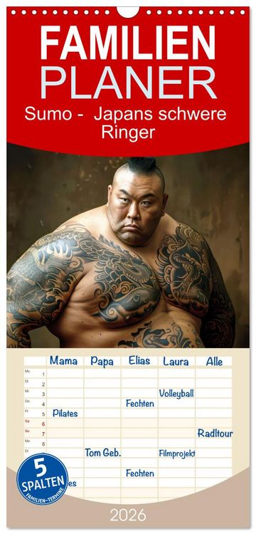 Produktbild: Familienplaner 2026 - Sumo - Japans schwere Ringer mit 5 Spalten (Wandkalender, 21 x 45 cm) CALVENDO