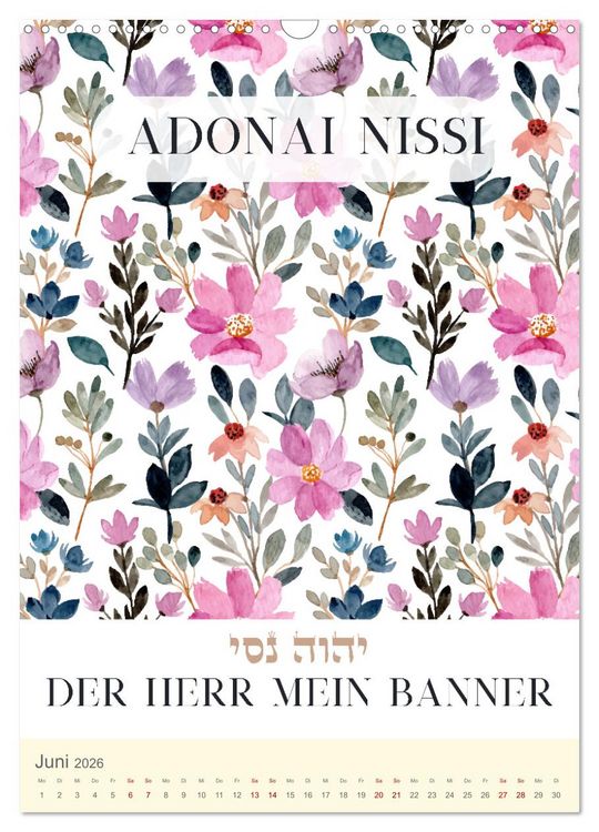 Produktbild: Hebr&auml;ische Namen Gottes aus der Torah (Wandkalender 2026 DIN A3 hoch), CALVENDO Monatskalender
