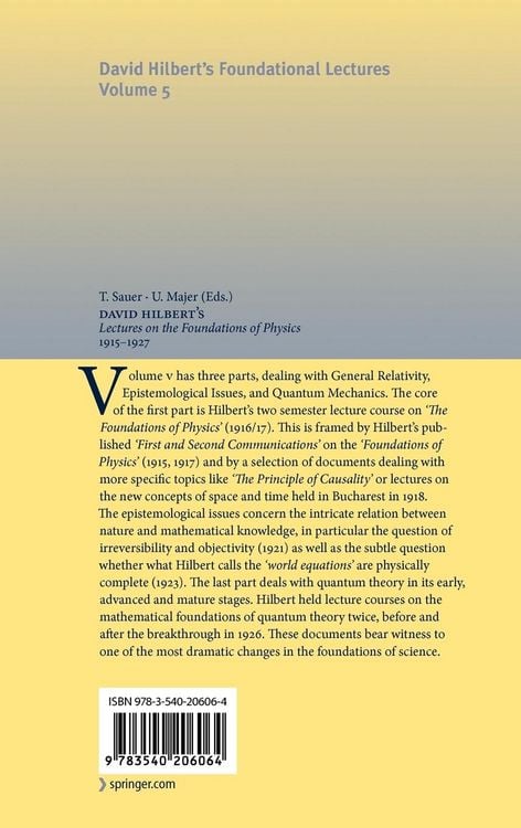 Produktbild: David Hilbert's Lectures on the Foundations of Physics 1915-1927