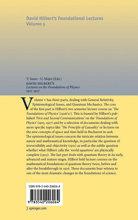 Produktbild: David Hilbert's Lectures on the Foundations of Physics 1915-1927