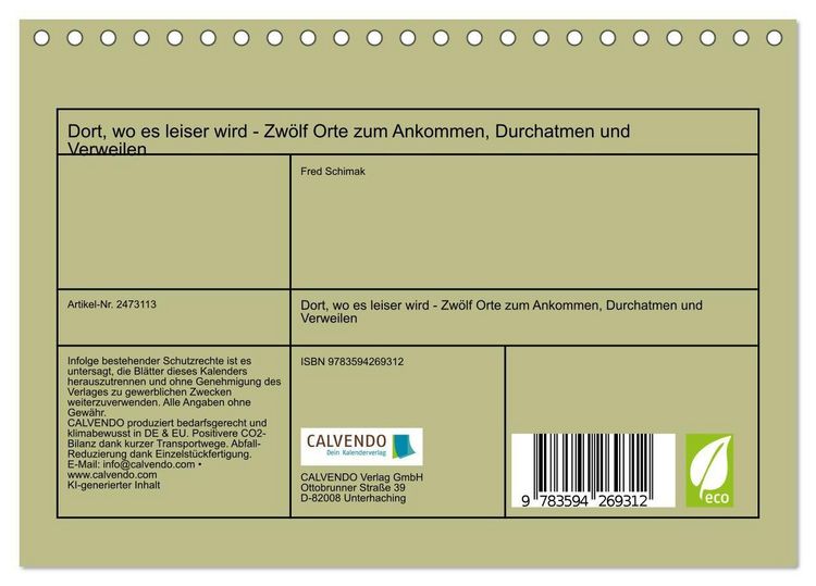 Produktbild: Dort, wo es leiser wird - Zw&ouml;lf Orte zum Ankommen, Durchatmen und Verweilen (Tischkalender 2027 DIN A5 quer), CALVENDO Monatskalender