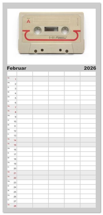 Produktbild: Familienplaner 2026 - Audio Tapes mit 5 Spalten (Wandkalender, 21 x 45 cm) CALVENDO