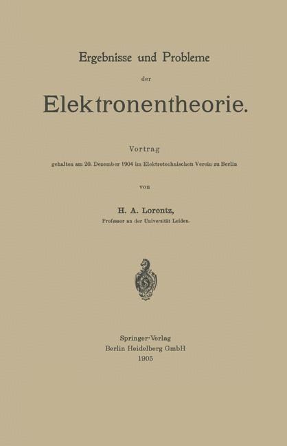 Produktbild: Ergebnisse und Probleme der Elektronentheorie