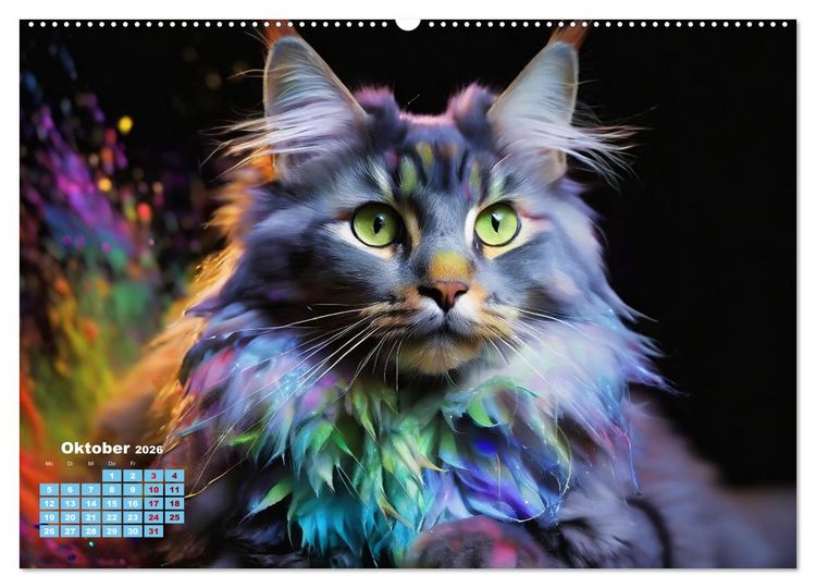 Produktbild: Splash - Katzen im Farbrausch (hochwertiger Premium Wandkalender 2026 DIN A2 quer), Kunstdruck in Hochglanz