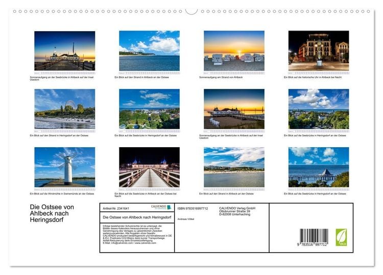 Produktbild: Die Ostsee von Ahlbeck nach Heringsdorf (hochwertiger Premium Wandkalender 2027 DIN A2 quer), Kunstdruck in Hochglanz