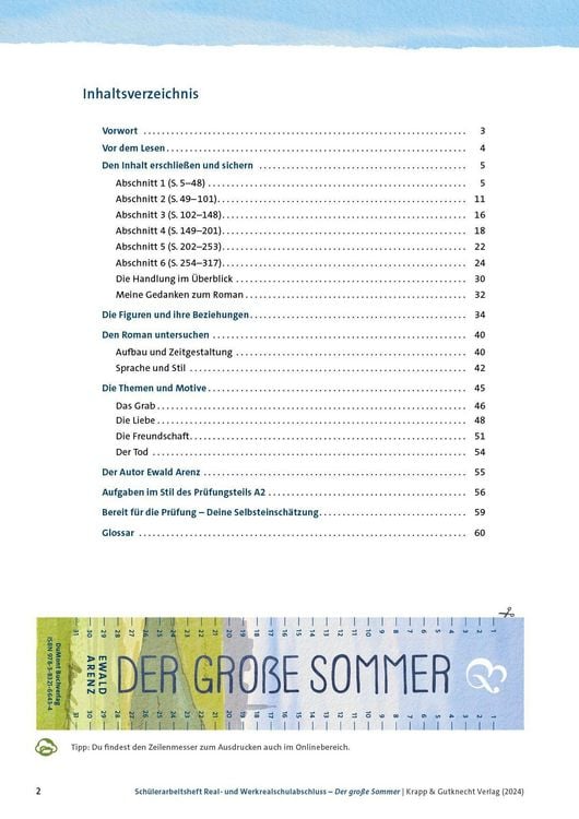 Produktbild: Der gro&szlig;e Sommer &ndash; Ewald Arenz &ndash; Sch&uuml;lerarbeitsheft &ndash; Realschule und Werkrealschule