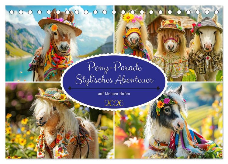 Produktbild: Pony-Parade. Stylisches Abenteuer auf kleinen Hufen (Tischkalender 2026 DIN A5 quer), CALVENDO Monatskalender