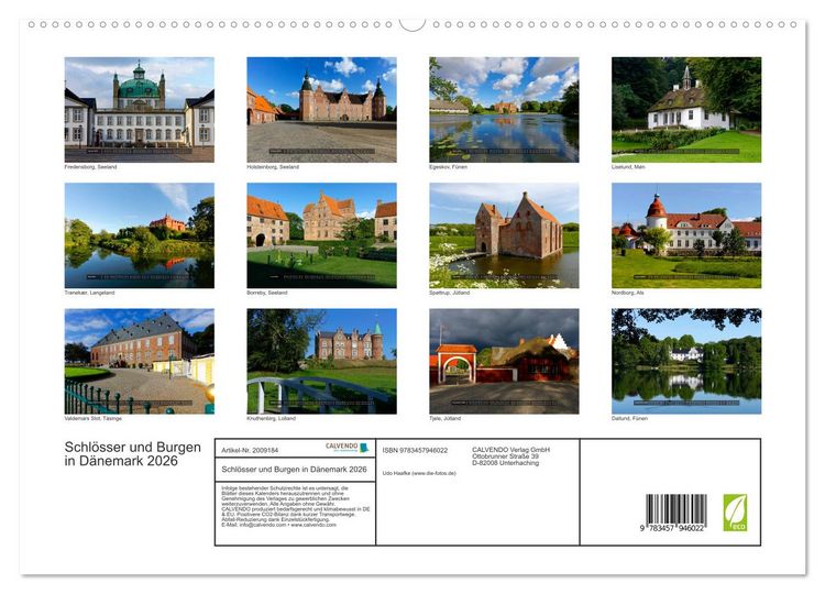 Produktbild: Schl&ouml;sser und Burgen in D&auml;nemark 2026 (hochwertiger Premium Wandkalender 2026 DIN A2 quer), Kunstdruck in Hochglanz