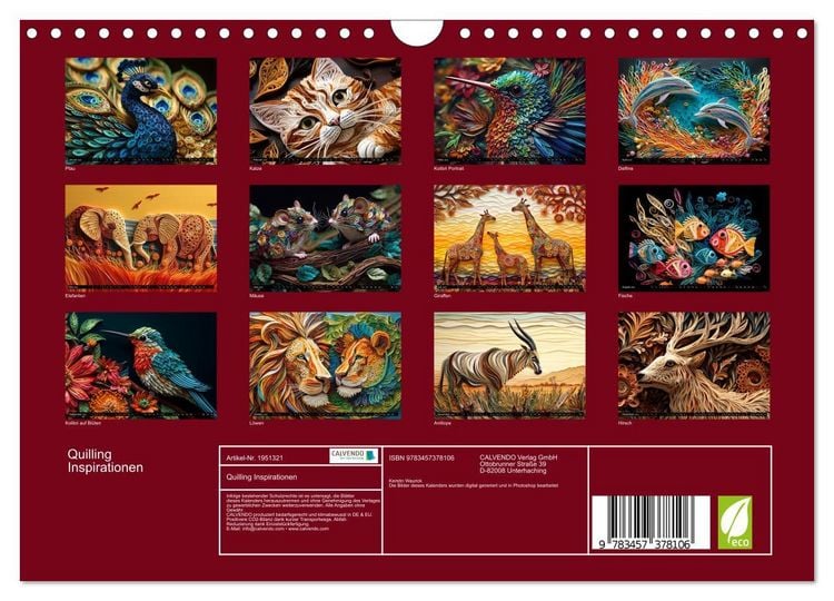 Produktbild: Quilling Inspirationen (Wandkalender 2026 DIN A4 quer), CALVENDO Monatskalender