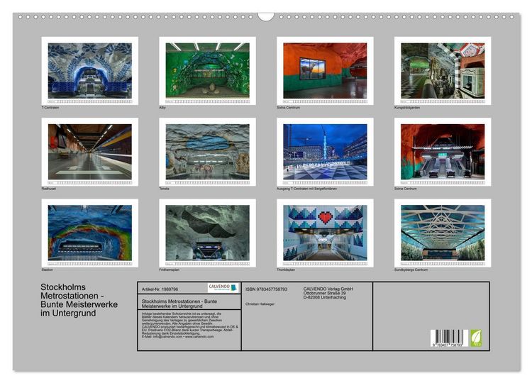 Produktbild: Stockholms Metrostationen - Bunte Meisterwerke im Untergrund (Wandkalender 2026 DIN A2 quer), CALVENDO Monatskalender