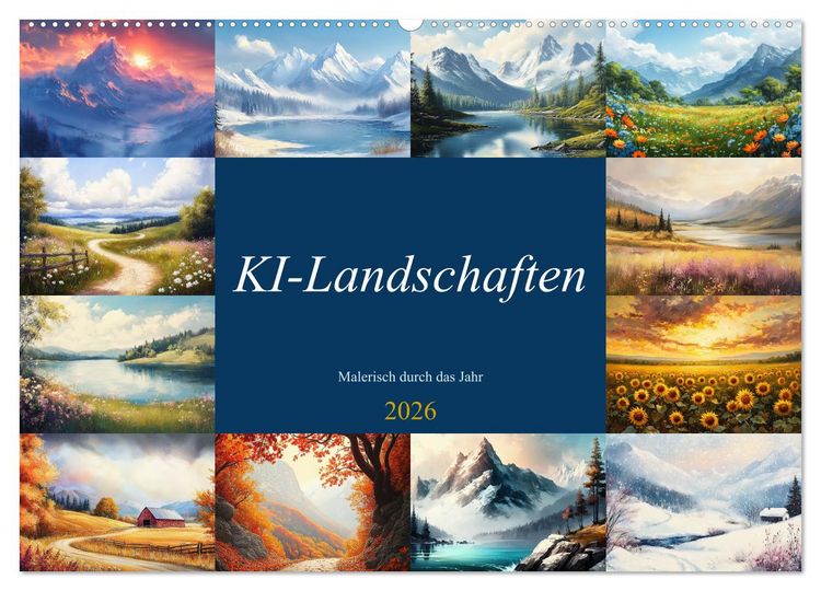 Produktbild: KI-Landschaften - Malerisch durch das Jahr (Wandkalender 2026 DIN A2 quer), CALVENDO Monatskalender