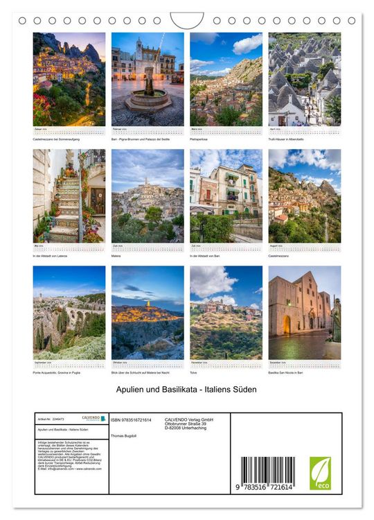 Produktbild: Apulien und Basilikata - Italiens S&uuml;den (Wandkalender 2026 DIN A4 hoch), CALVENDO Monatskalender