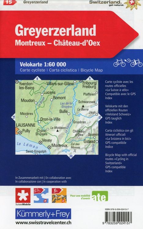 Produktbild: Radwanderkarte Gruy&egrave;re - Montreux - Gstaad mit Ortsindex (15