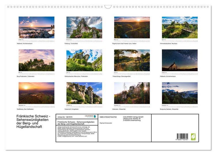 Produktbild: Fr&auml;nkische Schweiz - Sehensw&uuml;rdigkeiten der Berg- und H&uuml;gellandschaft (Wandkalender 2026 DIN A2 quer), CALVENDO Monatskalender