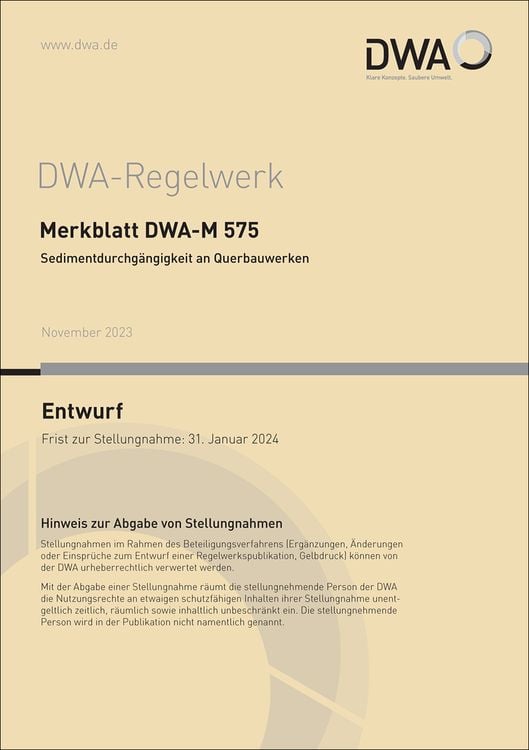 Produktbild: Merkblatt DWA-M 575 Sedimentdurchgängigkeit an Querbauwerken (Entwurf)