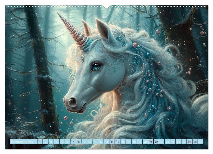 Produktbild: Zwischen Glitzer und Fantasie-Einh&ouml;rner durchs Jahr (hochwertiger Premium Wandkalender 2026 DIN A2 quer), Kunstdruck in Hochglanz