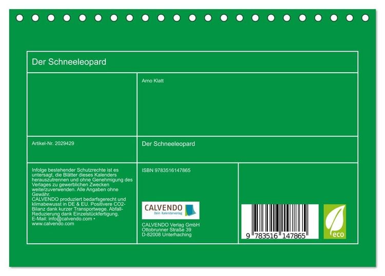 Produktbild: Der Schneeleopard (Tischkalender 2026 DIN A5 quer), CALVENDO Monatskalender