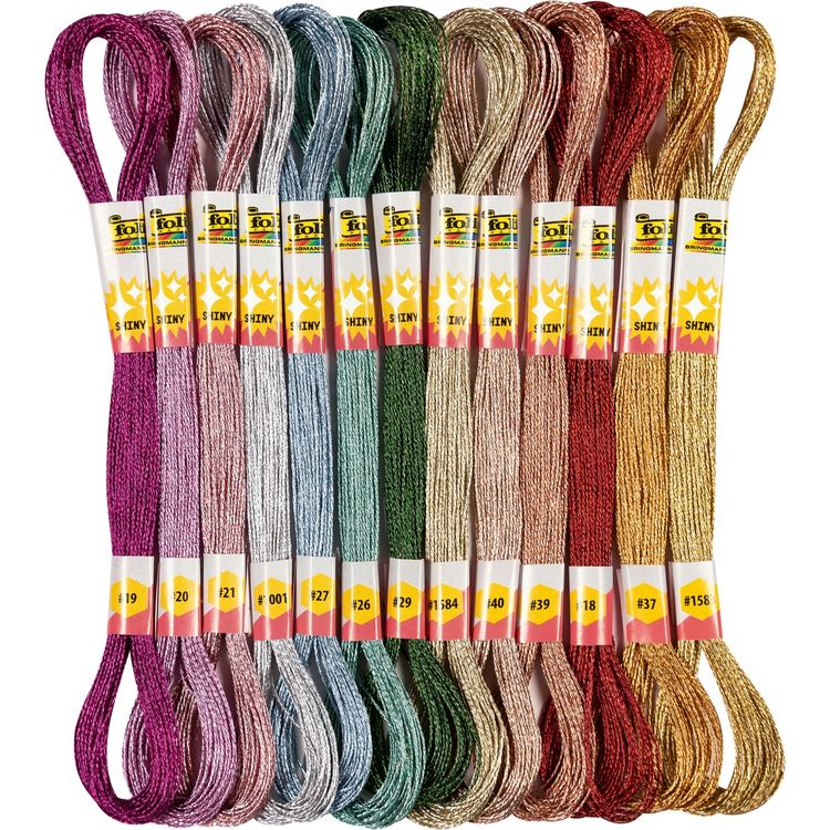 Produktbild: FOLIA&reg; Stickgarn Set, 2 x 13 Metallicfarben 8 m