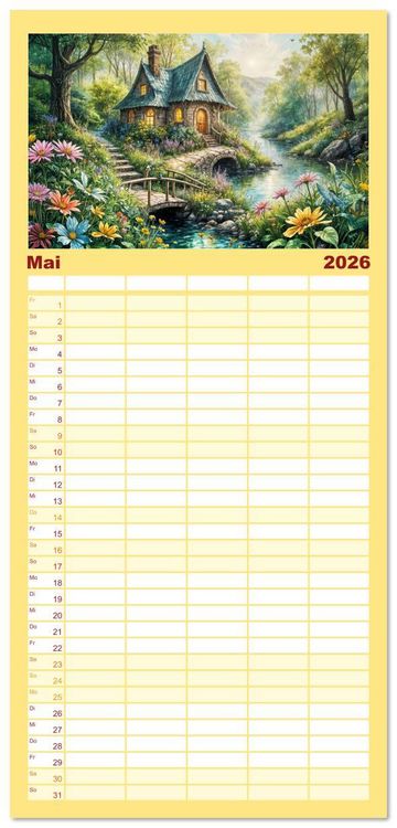 Produktbild: Familienplaner 2026 - Zauberhafte Feenh&auml;user - Wunderwelt der magischen Orte voller Fantasie mit 5 Spalten (Wandkalender, 21 x 45 cm) CALVENDO