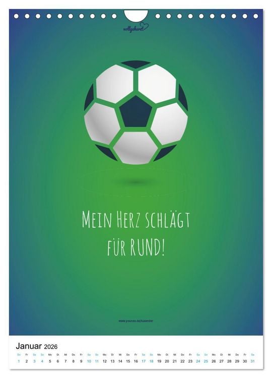 Produktbild: vollgeherzt: Der lustige Zitate-Wandkalender f&uuml;r Fu&szlig;ballfans und Sportbegeisterte! (Wandkalender 2026 DIN A4 hoch), CALVENDO Monatskalender