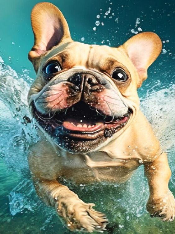 Produktbild: CALVENDO Puzzle Franz&ouml;sische Bulldogge im Wasser | 1000 Teile Lege-Gr&ouml;&szlig;e 64x48cm Foto-Puzzle f&uuml;r gl&uuml;ckliche Stunden