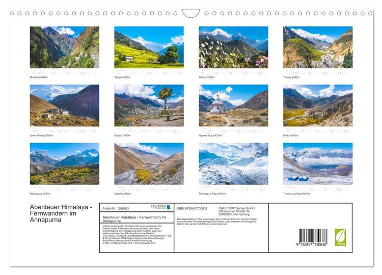 Produktbild: Abenteuer Himalaya - Fernwandern im Annapurna (Wandkalender 2026 DIN A3 quer), CALVENDO Monatskalender