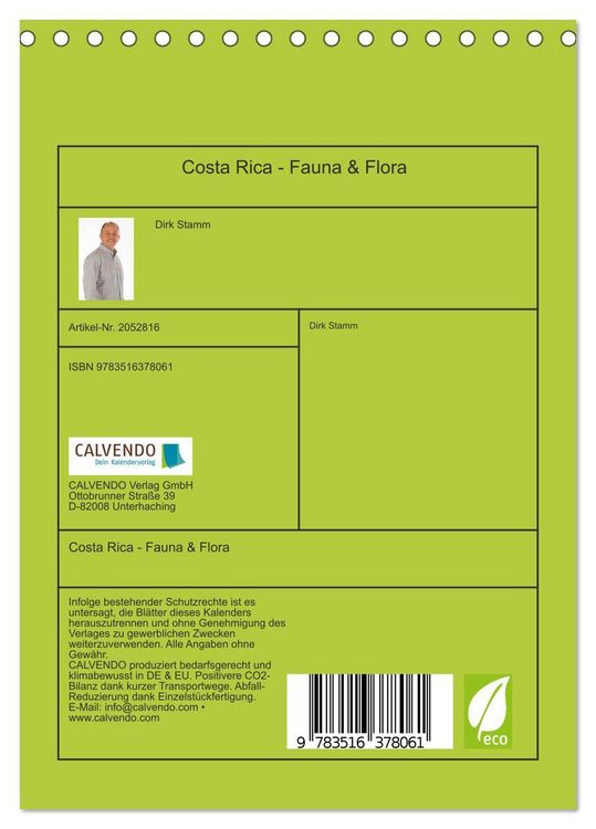 Produktbild: Costa Rica - Fauna & Flora (Tischkalender 2026 DIN A5 hoch), CALVENDO Monatskalender