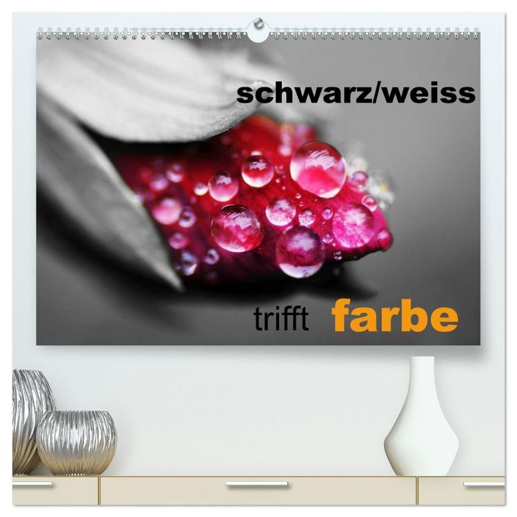 Produktbild: schwarz/wei&szlig; trifft farbe (hochwertiger Premium Wandkalender 2026 DIN A2 quer), Kunstdruck in Hochglanz
