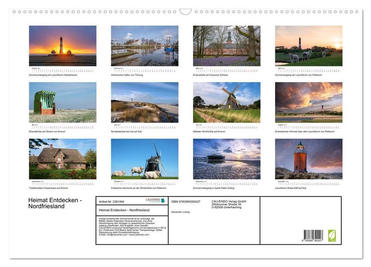 Produktbild: Heimat Entdecken - Nordfriesland (Wandkalender 2027 DIN A2 quer), CALVENDO Monatskalender