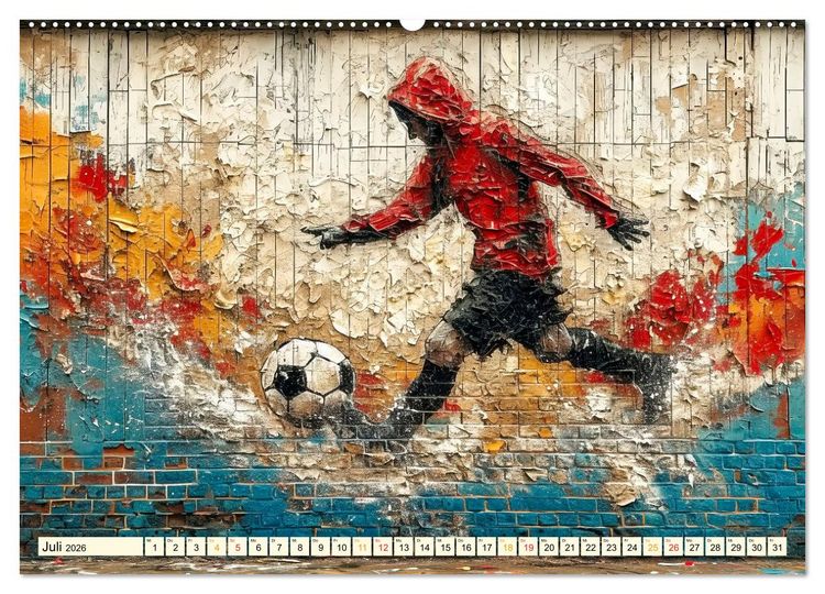 Produktbild: Fu&szlig;ball Graffiti - sportliche Kunst (hochwertiger Premium Wandkalender 2026 DIN A2 quer), Kunstdruck in Hochglanz