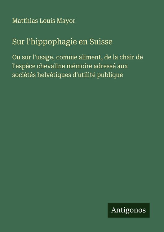 Produktbild: Sur l'hippophagie en Suisse