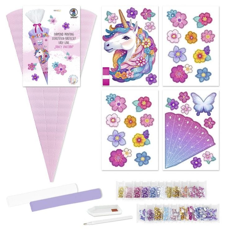 Produktbild: URSUS Schult&uuml;ten-Bastelsets Diamond Painting Easy Line, Fancy Unicorn