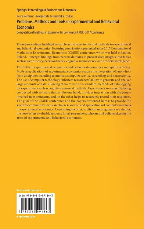 Produktbild: Problems, Methods and Tools in Experimental and Behavioral Economics