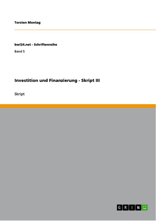 Produktbild: Investition und Finanzierung - Skript III
