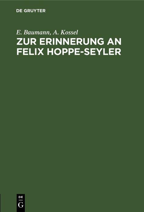 Produktbild: Zur Erinnerung an Felix Hoppe-Seyler
