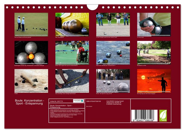 Produktbild: Boule. Konzentration - Sport - Entspannung (Wandkalender 2026 DIN A4 quer), CALVENDO Monatskalender