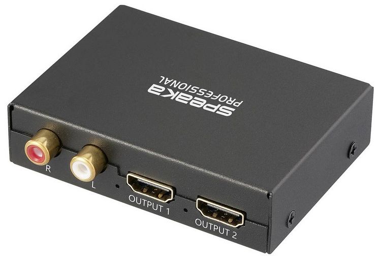 Produktbild: SpeaKa Professional SP-HDS-300 2 Port HDMI-Splitter Ultra HD-f&auml;hig, mit eingebautem Konverter, mit Audio-Ports 3480 x 2160 Pixel Schwarz