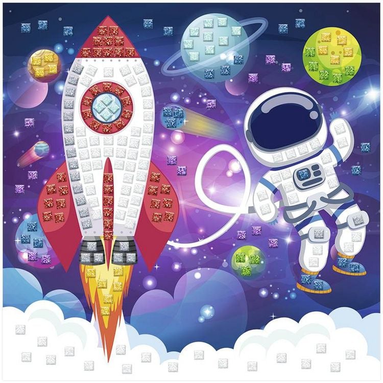 Produktbild: URSUS Kinder-Bastelsets Moosgummi Mosaiken Glitter Astronaut, Bastelset aus Moosgummi-Stickern, ca. 25x25cm