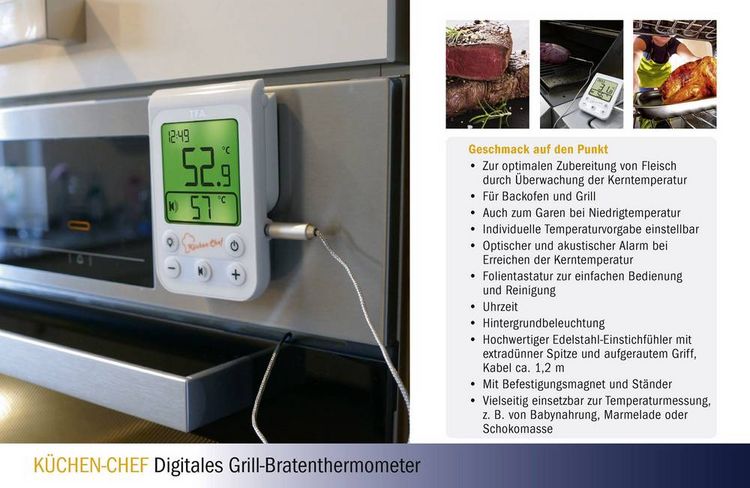 Produktbild: TFA Dostmann 14.1510.02 Grill-Thermometer &Uuml;berwachung der Kerntemperatur, Kabelsensor Braten, Grillgut, Niedergaren