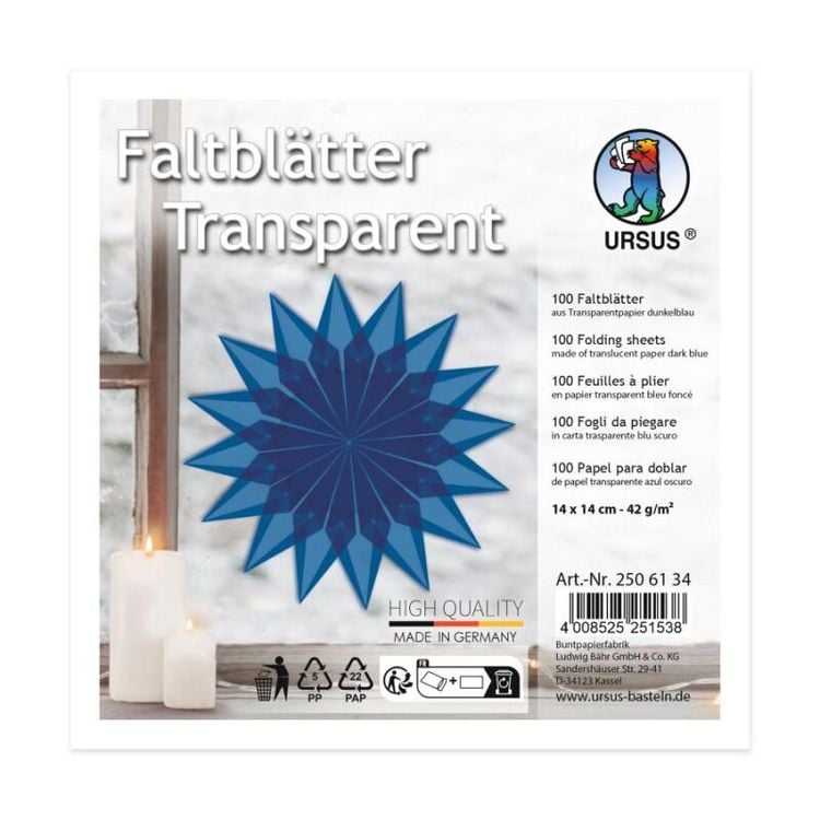 Produktbild: URSUS Faltbl&auml;tter Faltbl&auml;tter Transparentpapier, dunkelblau, (42 g/m&sup2;, 14 x 14 cm)