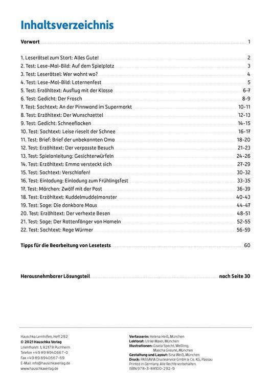 Produktbild: &Uuml;bungsheft mit Lesetests in Deutsch 2. Klasse