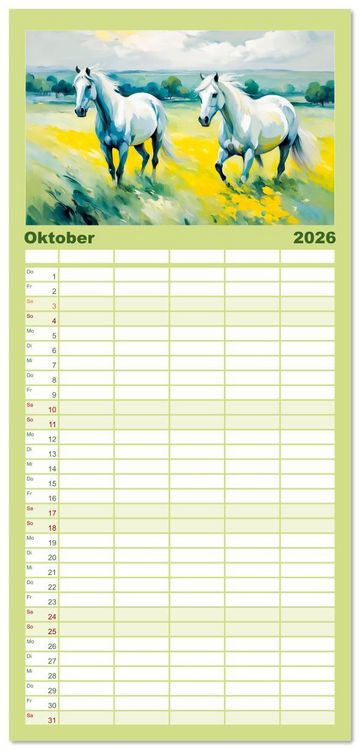 Produktbild: Familienplaner 2026 - Jahr des Pferdes - Der unbez&auml;hmbare Geist der Pferde mit 5 Spalten (Wandkalender, 21 x 45 cm) CALVENDO