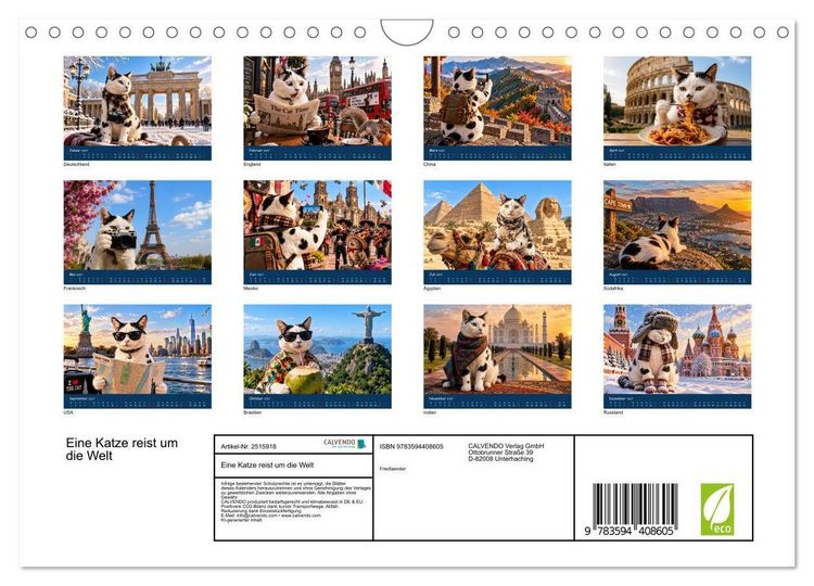 Produktbild: Eine Katze reist um die Welt (Wandkalender 2027 DIN A4 quer), CALVENDO Monatskalender