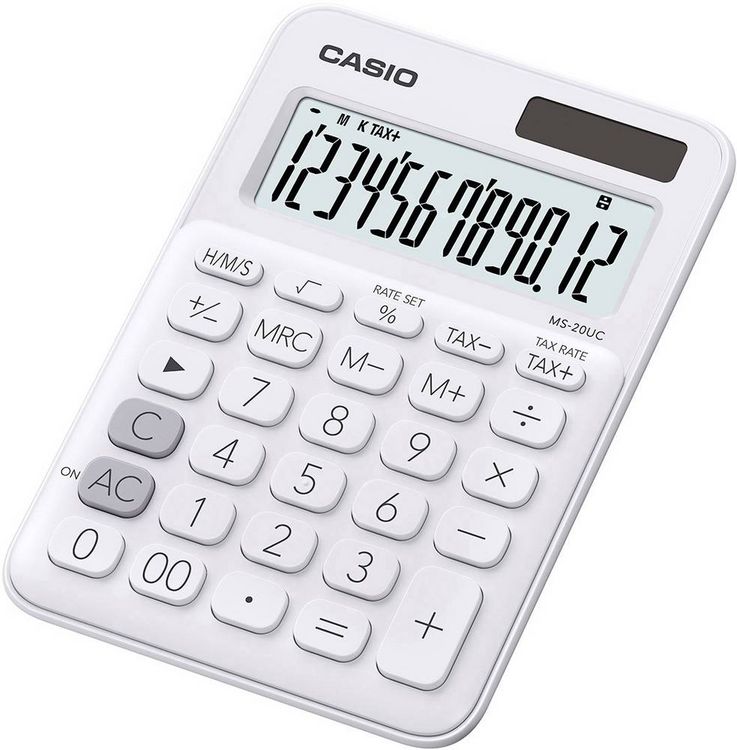 Produktbild: Casio MS-20UC Tischrechner Wei&szlig; Display (Stellen): 12 solarbetrieben, batteriebetrieben (B x H x T) 105 x 23 x 149.5 mm