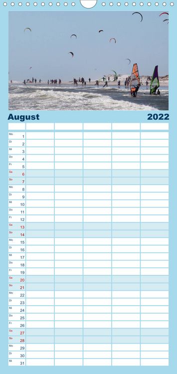 Produktbild: Familienplaner Kitesurfen - Wind und Wellen (Wandkalender 2022 , 21 cm x 45 cm, hoch)