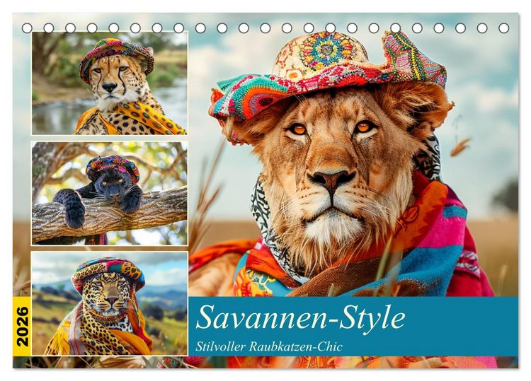 Produktbild: Savannen-Style. Stilvoller Raubkatzen-Chic (Tischkalender 2026 DIN A5 quer), CALVENDO Monatskalender