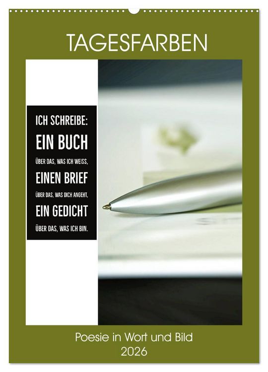 Produktbild: Tagesfarben - Poesie in Wort und Bild (Wandkalender 2026 DIN A2 hoch), CALVENDO Monatskalender